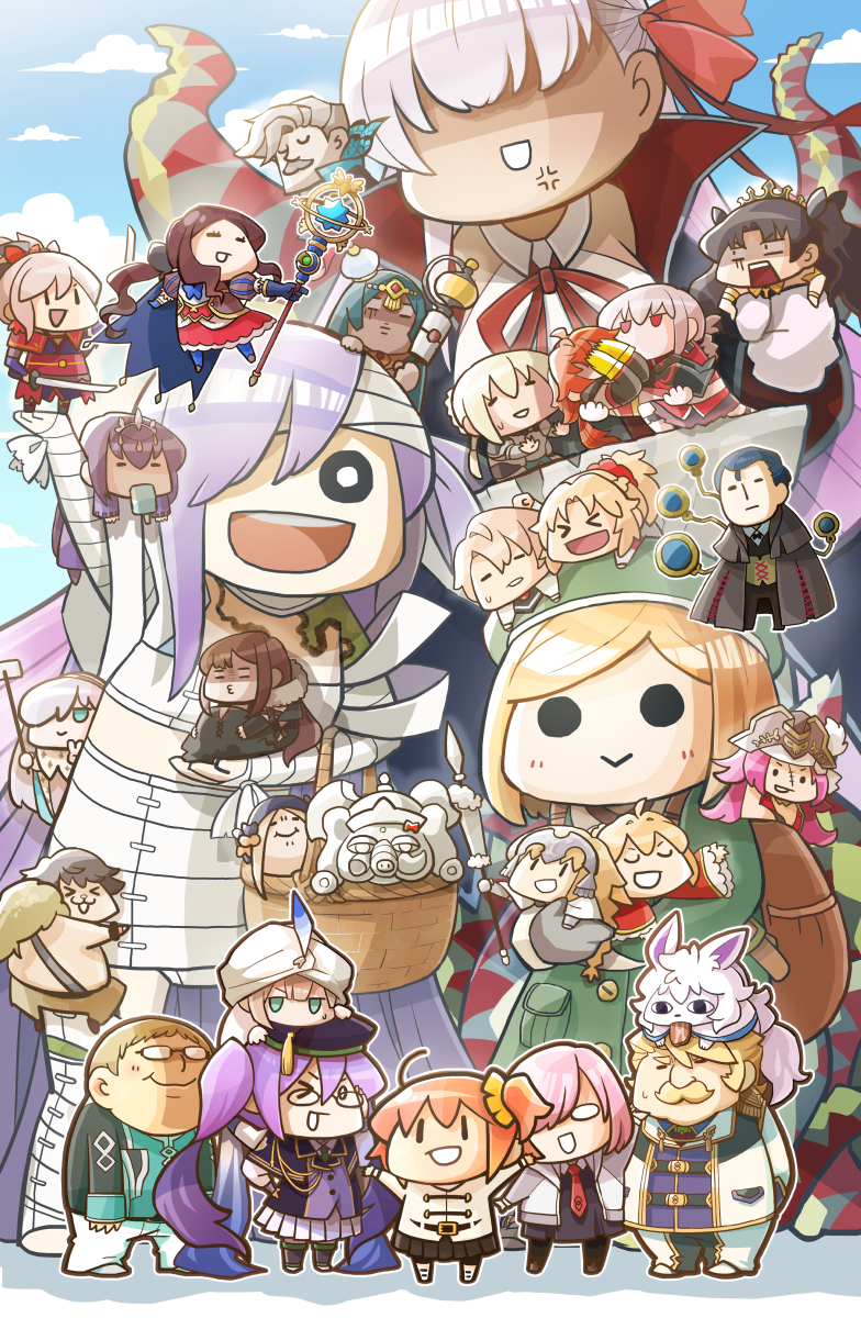 >_<, >_o, 6+boys, 6+girls, abigail_williams_(fate/grand_order), anastasia_(fate/grand_order), anger_vein, backpack