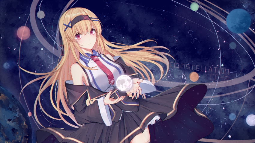 1girl, 3874384829, black_jacket, black_skirt, blonde_hair, breasts, character_name, closed_mouth