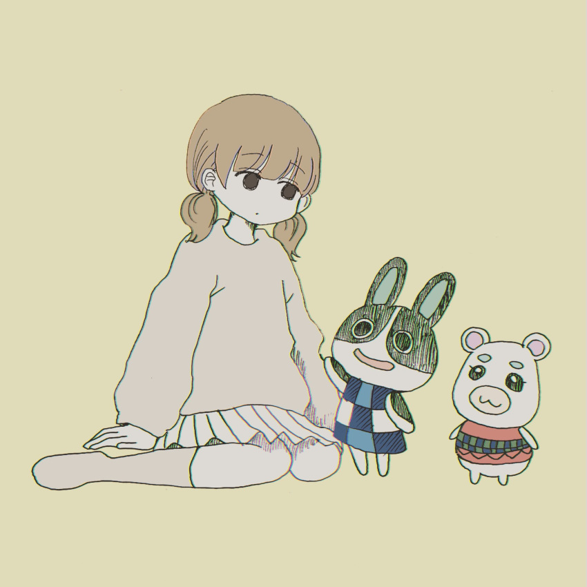 :3, awayawa_pic, bangs, brown_eyes, brown_hair, character_request, dot_mouth, doubutsu_no_mori