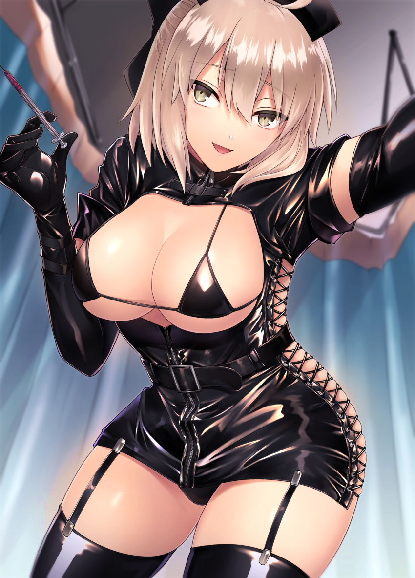 1girl, absurdres, ahoge, alternate_costume, belt, bikini, black_belt, black_bikini
