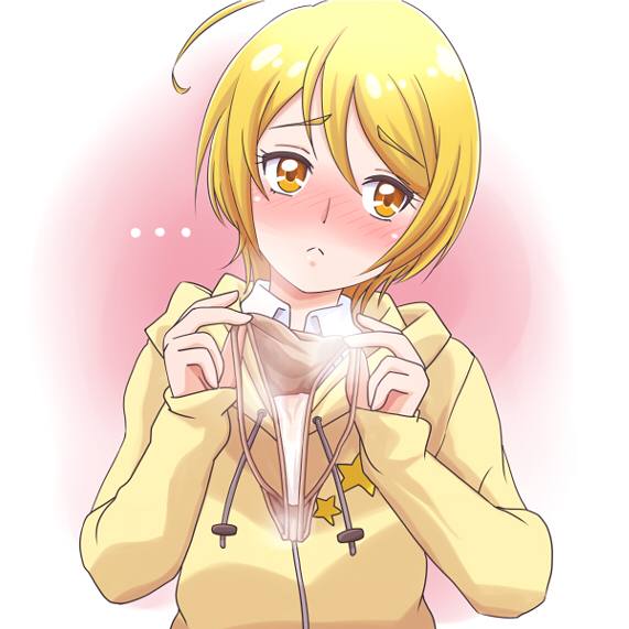 1girl, ahoge, bangs, blonde_hair, blush, cardigan, closed_mouth, collared_shirt