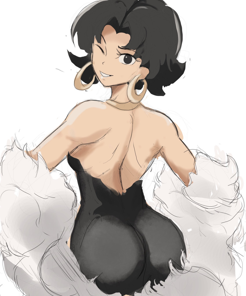 1girl, ass, betty_boop, betty_boop_(character), black_dress, black_eyes, black_hair, breasts