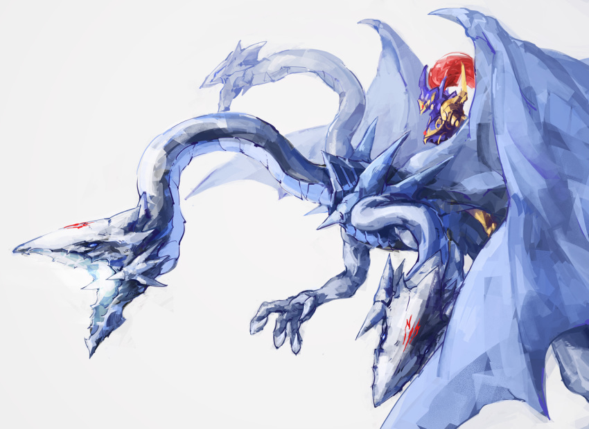 1boy, armor, black_luster_soldier, blue-eyes_ultimate_dragon, claws, commentary, dragon, dragon_master_knight