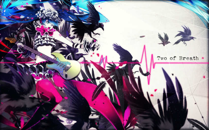 1055, 1girl, bird, bless_you_(module), blue_hair, crow, english_text, feathers