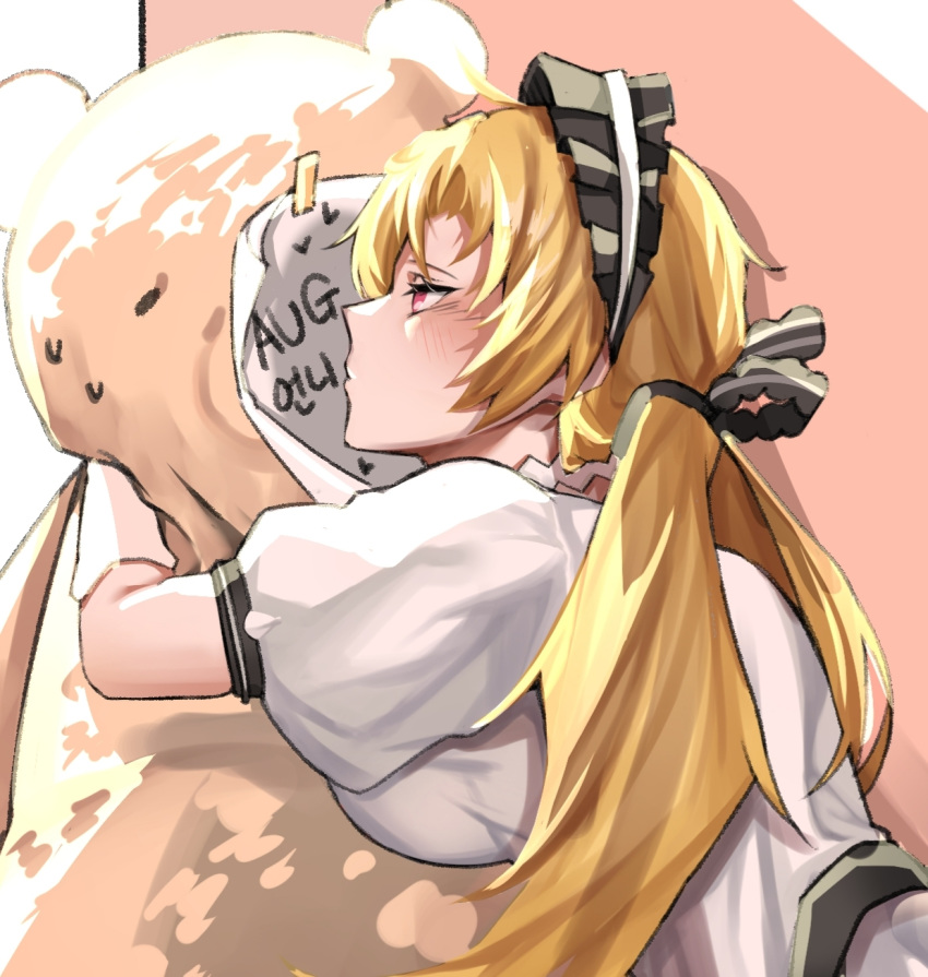 1girl, back, black_bow, black_ribbon, blonde_hair, blush, bow, dress