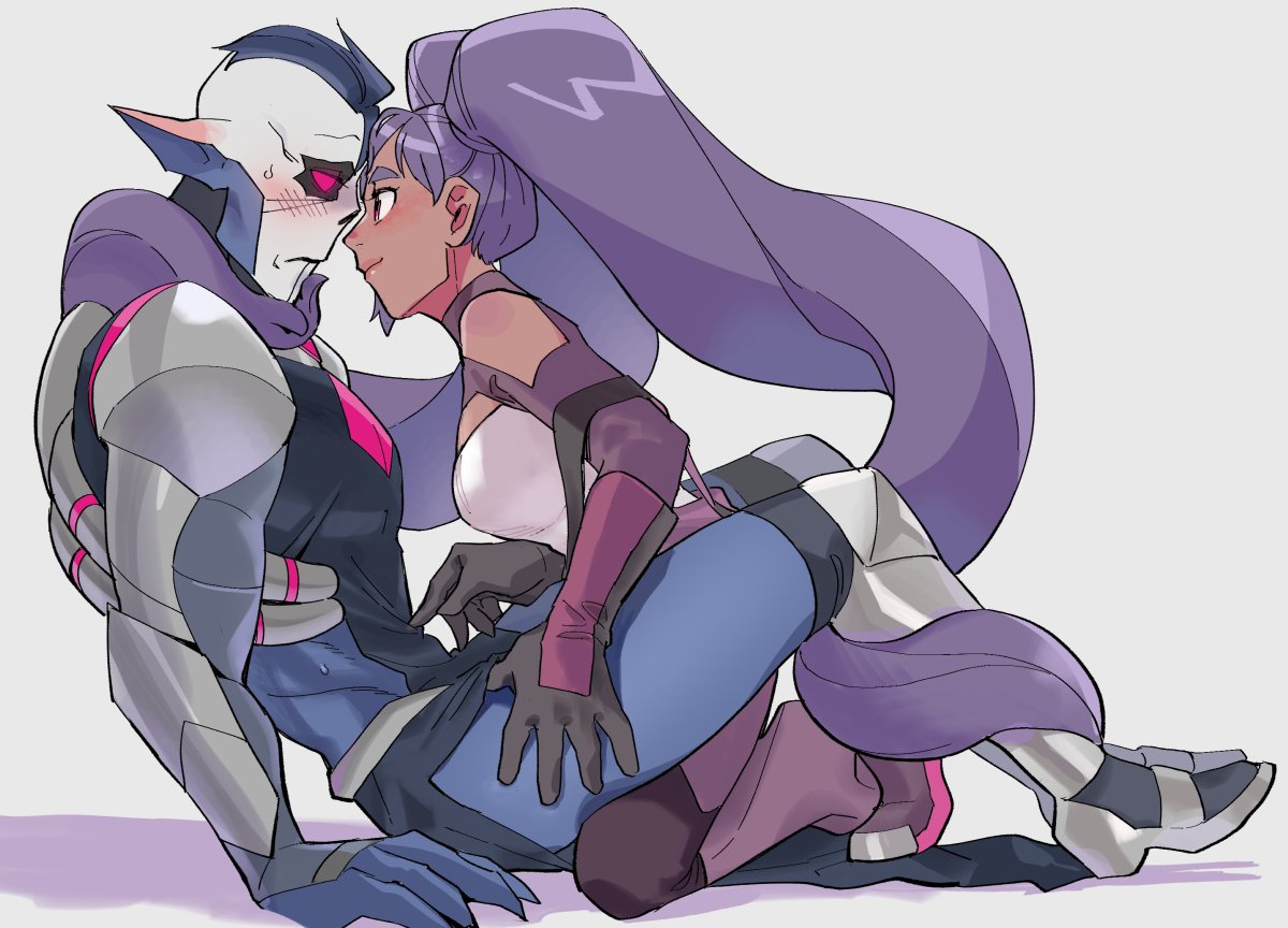 1boy, 1girl, assertive, blue_hair, boots, claws, dark_skin, entrapta