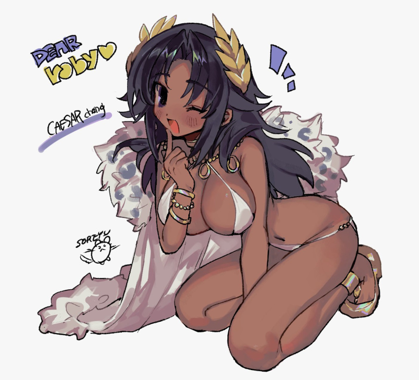1girl, bikini, black_eyes, black_hair, breasts, commission, highres, kneeling