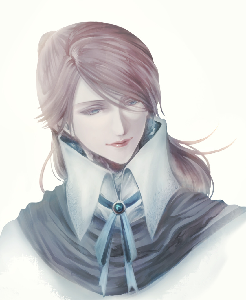 1girl, bangs, blonde_hair, bloodborne, blue_eyes, blue_ribbon, closed_mouth, commentary_request