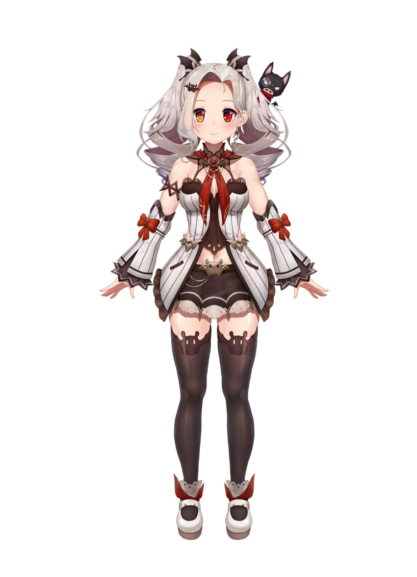 1girl, bangs, bare_shoulders, bat, bat_hair_ornament, bat_wings, belt, black_dress