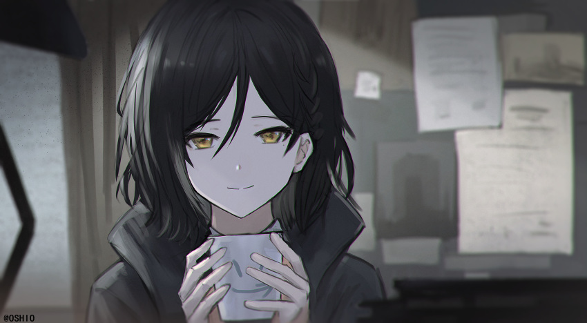 1girl, absurdres, bangs, black_hair, blurry, blurry_background, braid, closed_mouth