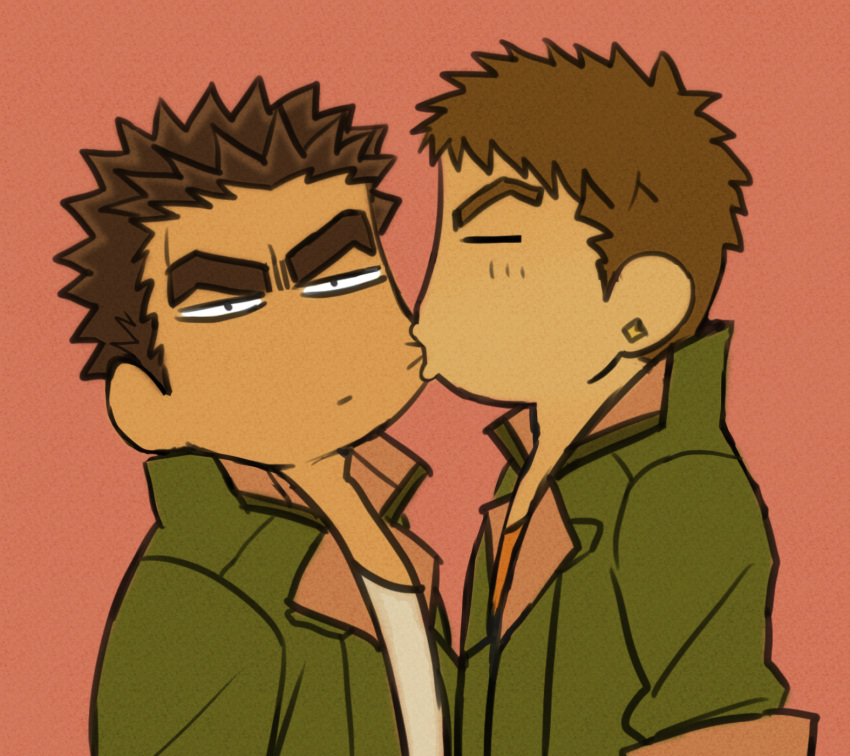 2boys, akihiro_altland, black_eyes, black_hair, brown_hair, cheek_sucking, closed_eyes, couple