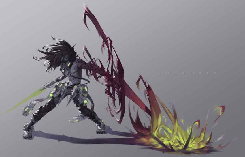 1boy, absurdres, armor, bare_chest, black_hair, blade, claws, dosol