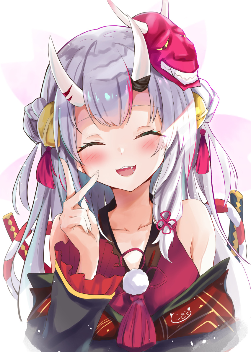 1girl, absurdres, bangs, bare_shoulders, bell, blush, breasts, closed_eyes