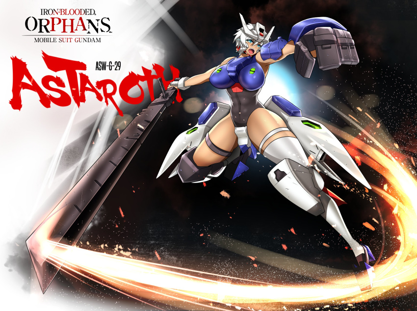 1girl, altronage, armor, asymmetrical_armor, bandai, breasts, green_eyes, gundam