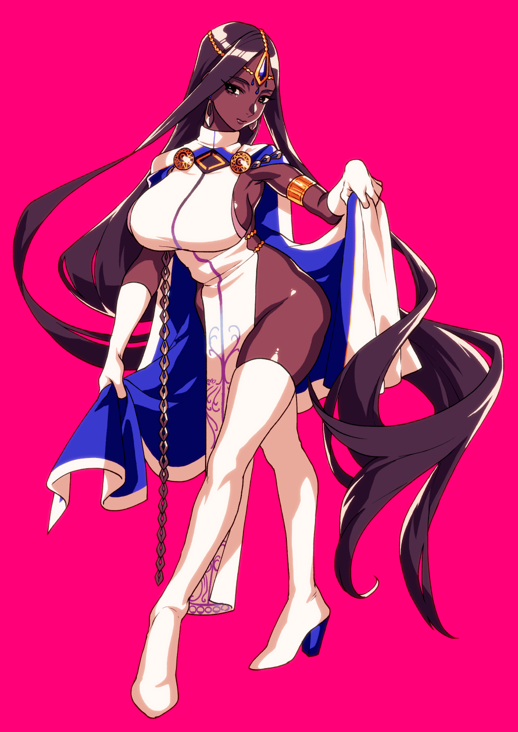 1girl, arjuna_(fate/grand_order), black_eyes, black_hair, breasts, cape, dark_skin, earrings