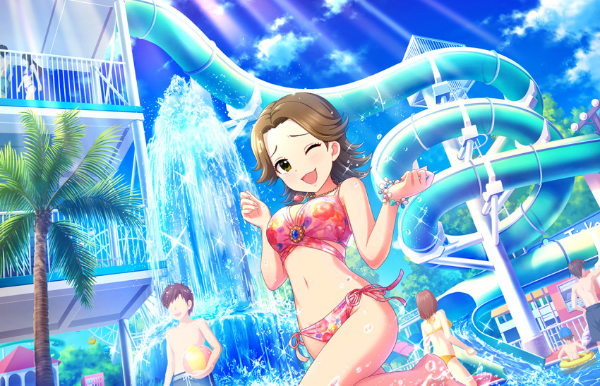 bikini, blush, brown_eyes, brown_hair, idolmaster_cinderella_girls_starlight_stage, oota_yuu, short_hair, smile
