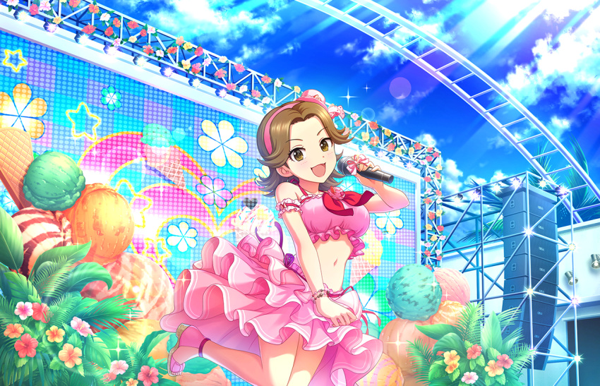 blush, brown_eyes, brown_hair, idolmaster_cinderella_girls_starlight_stage, oota_yuu, short_hair, smile, swimsuit