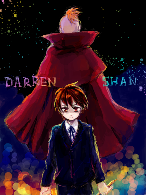2boys, back-to-back, black_hair, cape, darren_shan, flute, formal, holding, holding_instrument, instrument, kobutya4696, larten_crepsley, multiple_boys, oekaki, orange_hair, red_cape, red_eyes, short_hair, suit, the_saga_of_darren_shan