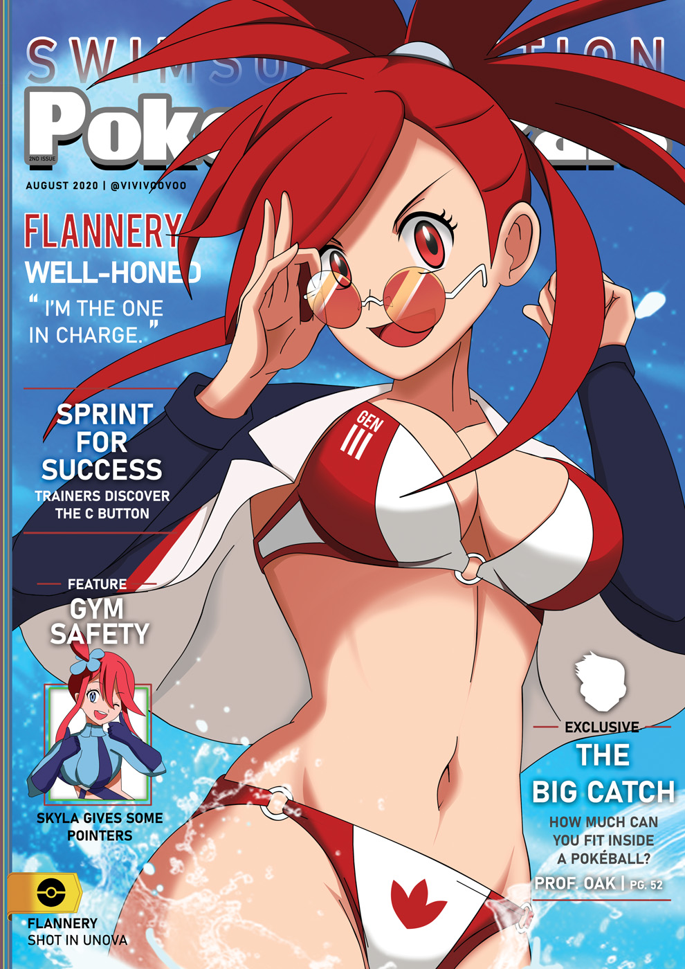 1girl, beach, bikini, commentary, cover, flannery_(pokemon), glasses, highres