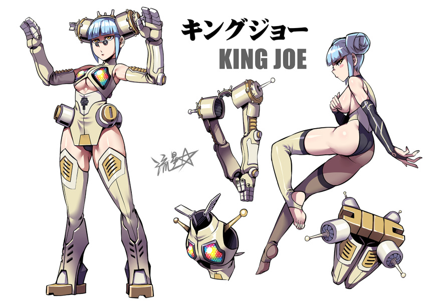 1girl, armor, ass, bangs, beige_legwear, black_leotard, blue_hair, blunt_bangs