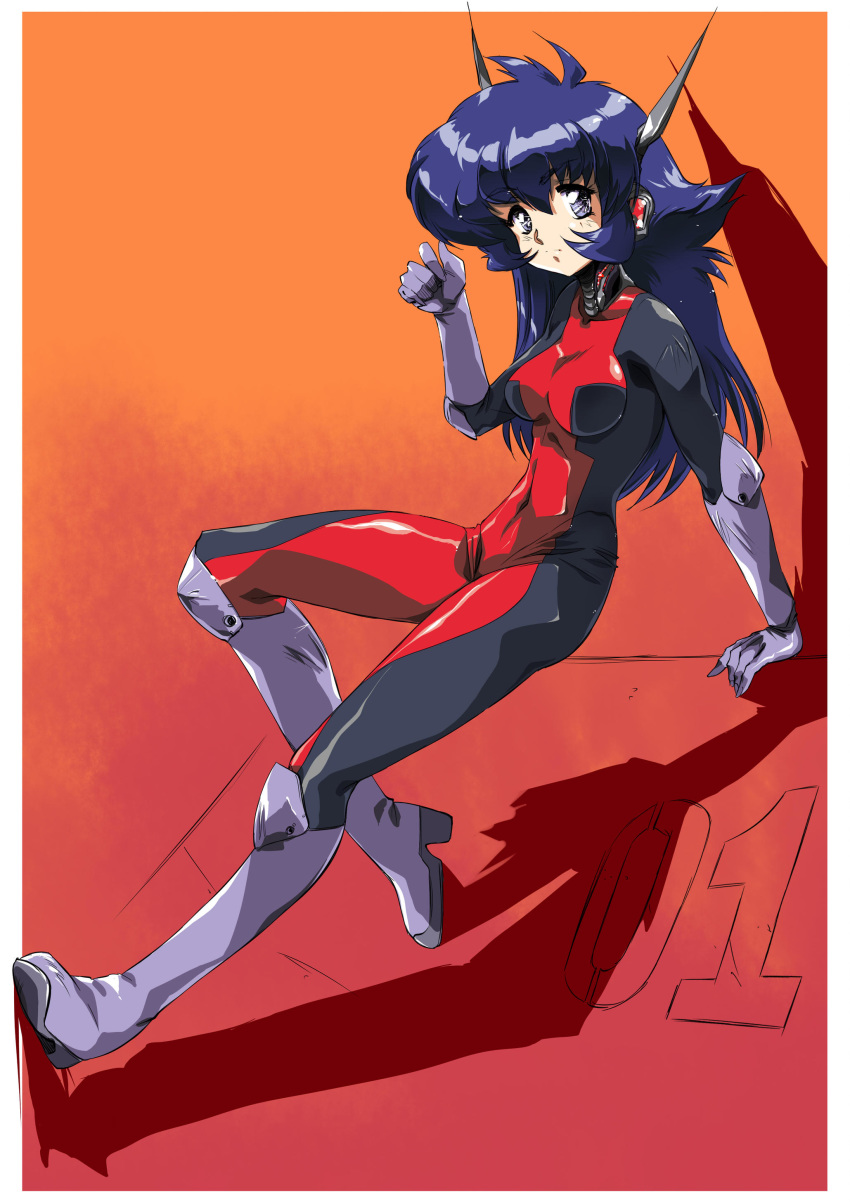1980s_(style), 1girl, absurdres, blue_eyes, blue_hair, bodysuit, borrowed_character, breasts