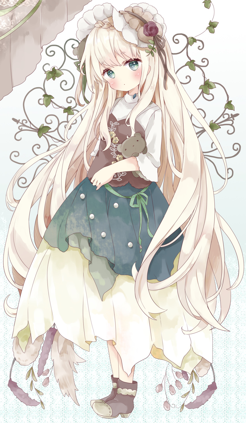 1girl, :o, absurdres, bangs, blonde_hair, blue_eyes, blue_skirt, blush