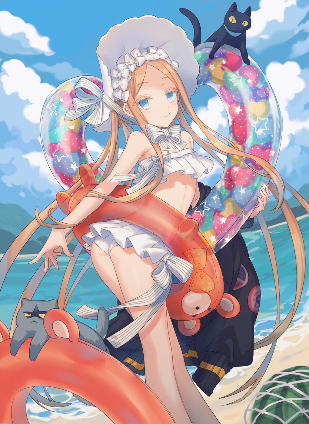 1girl, abigail_williams_(fate/grand_order), abigail_williams_(swimsuit_foreigner)_(fate), ass, asuda, bangs, bare_shoulders, beach