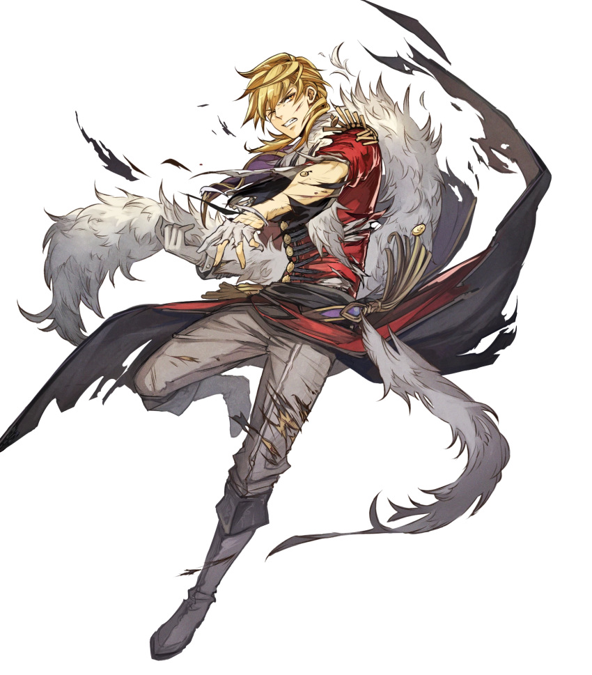 1boy, alternate_costume, blonde_hair, boots, eldigan_(fire_emblem), epaulettes, feather_boa, fire_emblem