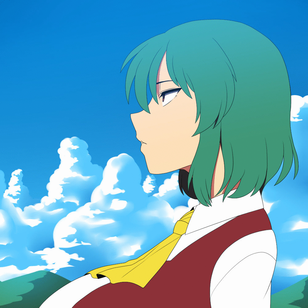 1girl, amazon_(taitaitaira), animated, animated_gif, blinking, blue_sky, breasts, clouds