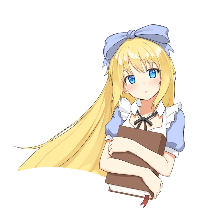 1girl, :o, alice_(black_souls), bangs, black_ribbon, black_souls, blonde_hair, blue_eyes