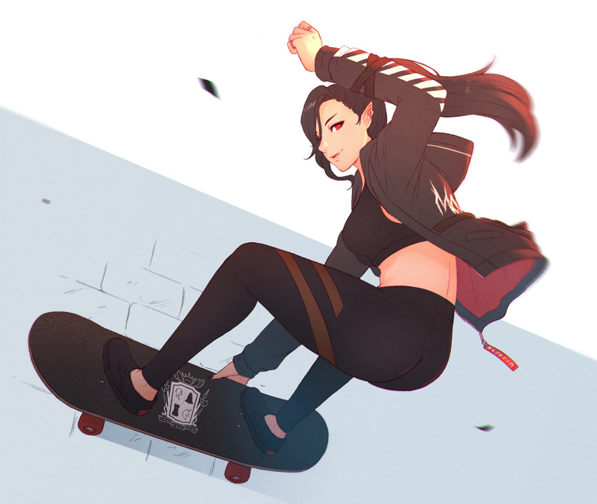 1girl, ass, black_hair, breasts, earrings, elezen, elf, final_fantasy