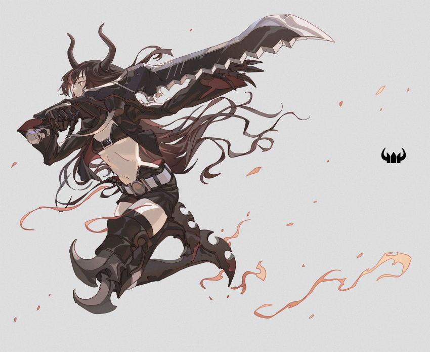1girl, belt, belt_buckle, bikini, bikini_top, black_gold_saw, black_hair, black_rock_shooter
