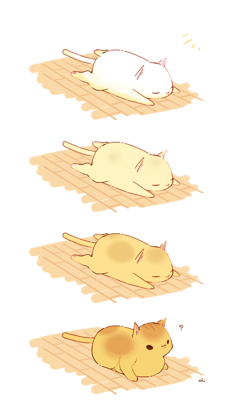 ?, before_and_after, cat, chai, closed_eyes, closed_mouth, highres, light_rays