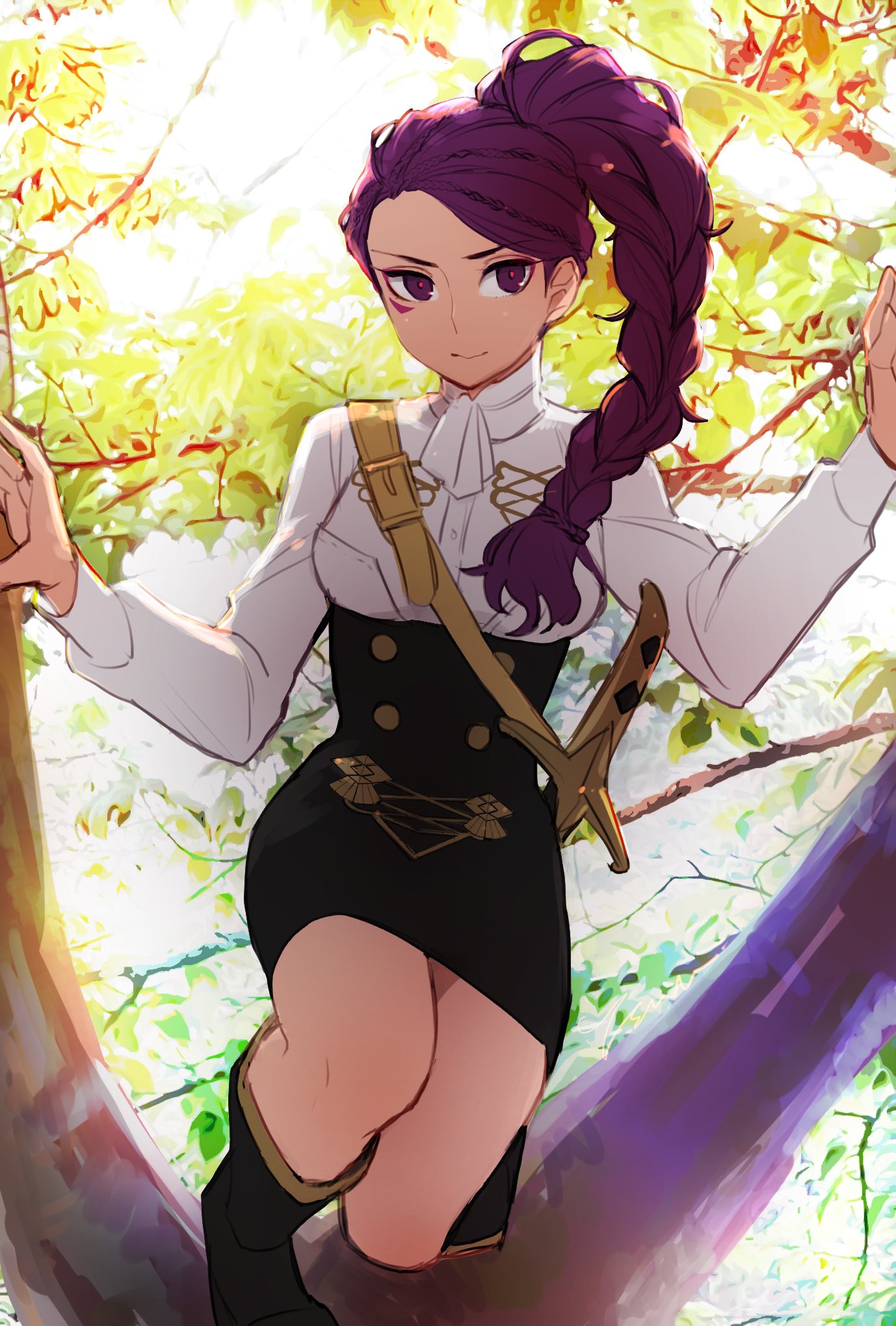 1girl, boots, closed_mouth, facial_mark, fire_emblem, fire_emblem:_three_houses, garreg_mach_monastery_uniform, highres