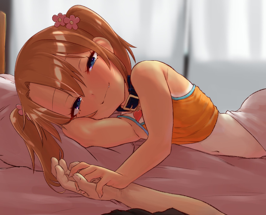 1boy, 1girl, blue_eyes, blush, brown_hair, coffee-milk-moumou, collar, commentary_request