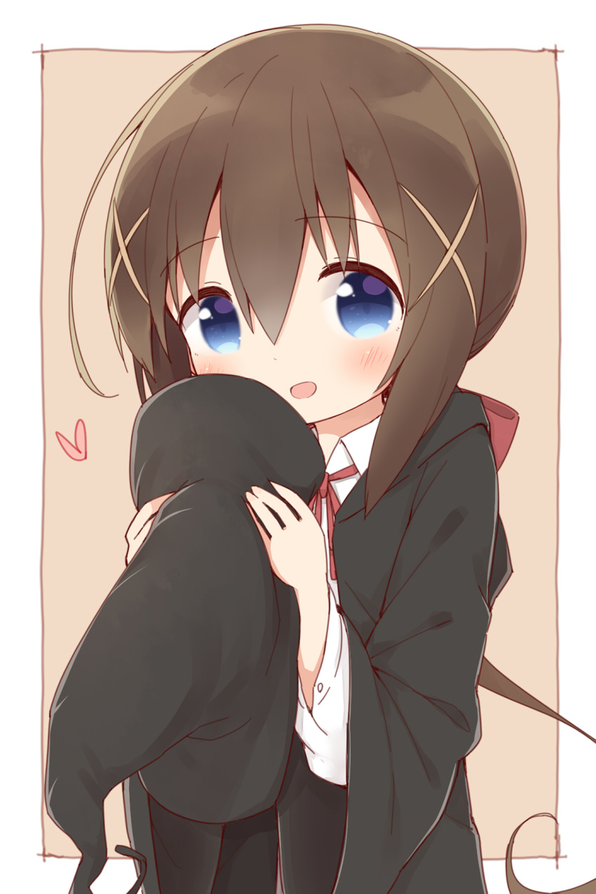 1girl, :d, ayanepuna, bangs, black_headwear, black_robe, blue_eyes, blush