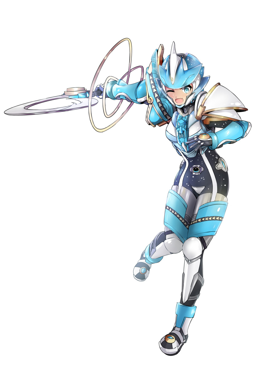 1girl, absurdres, armor, breastplate, fang, full_body, helmet, highres