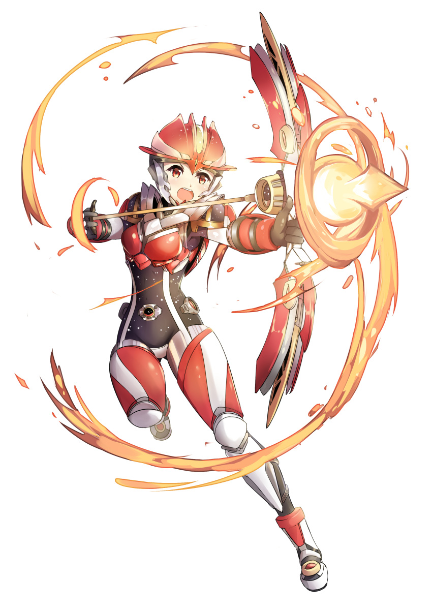 1girl, absurdres, armor, blush, bow, bow_(weapon), breastplate, fire