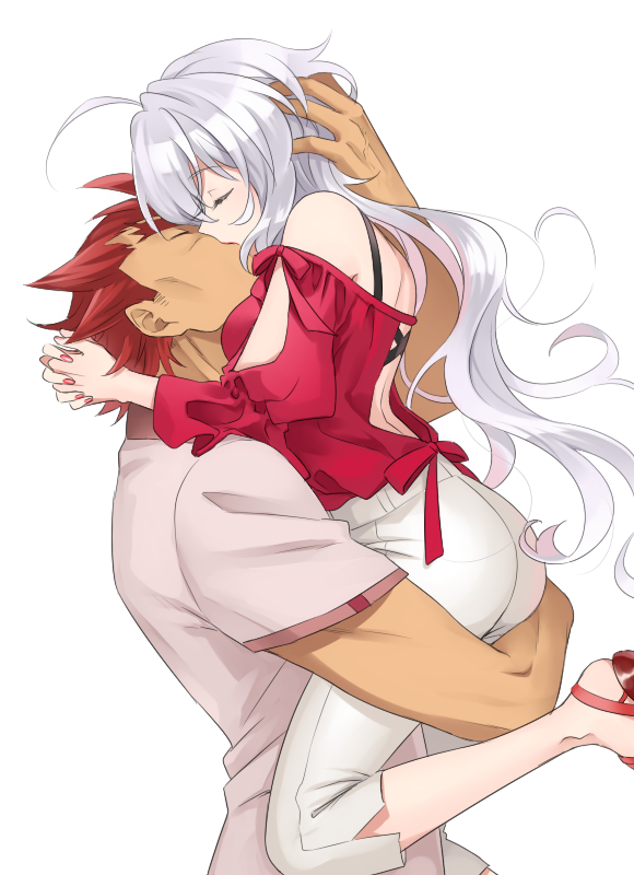 1boy, 1girl, ahoge, carrying, closed_eyes, couple, hetero, hug