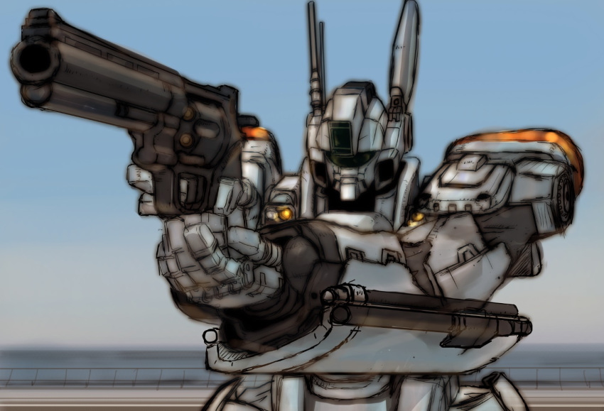 aiming, av-98_ingram_unit_2, close-up, gun, handgun, holding, holding_gun, holding_weapon