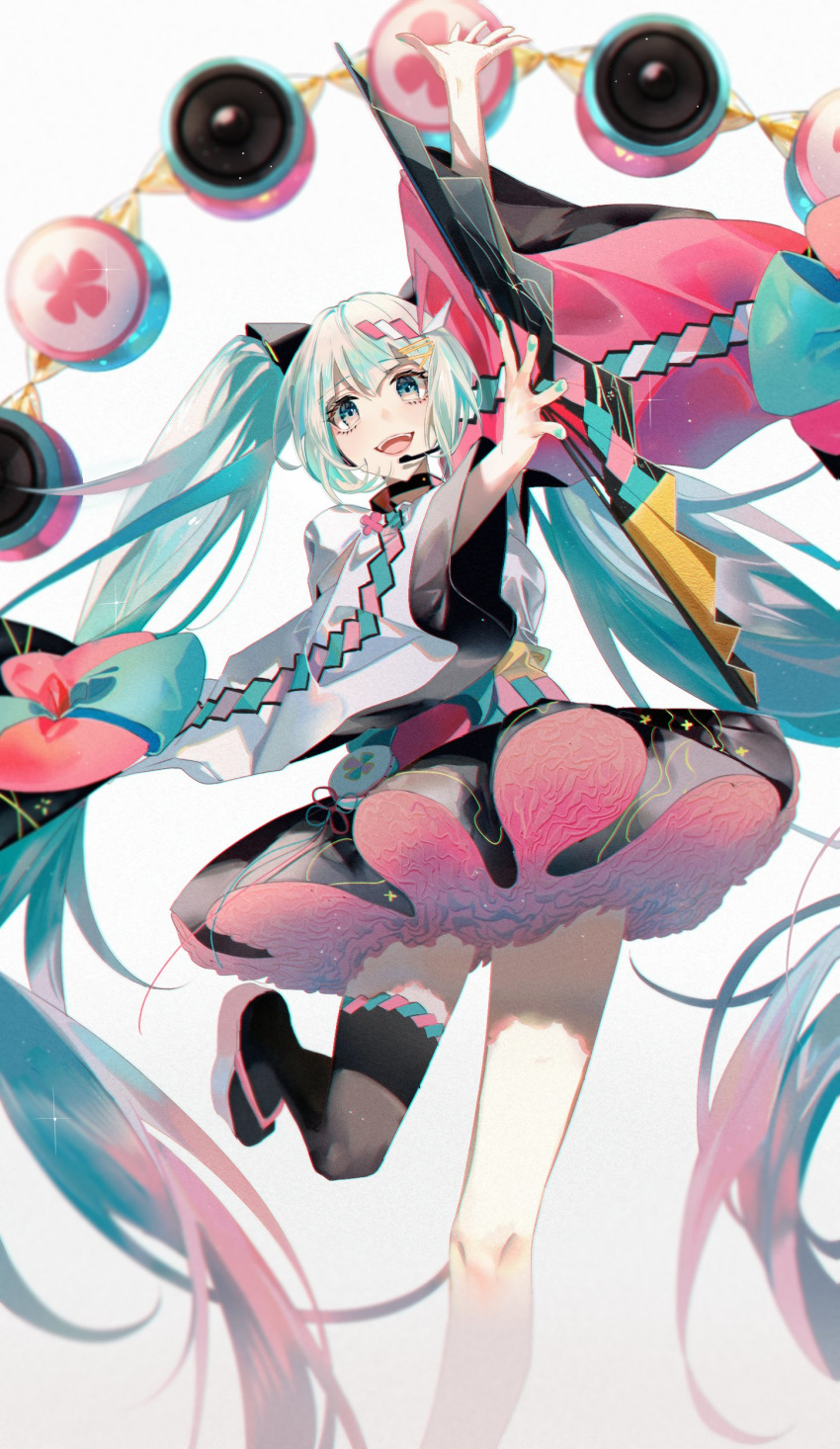 1girl, absurdly_long_hair, absurdres, aqua_hair, aqua_nails, black_legwear, black_skirt, commentary