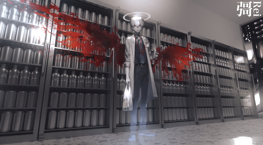 1boy, 3d, angel, bag, belt, blood, blood_splatter, bloody_wings