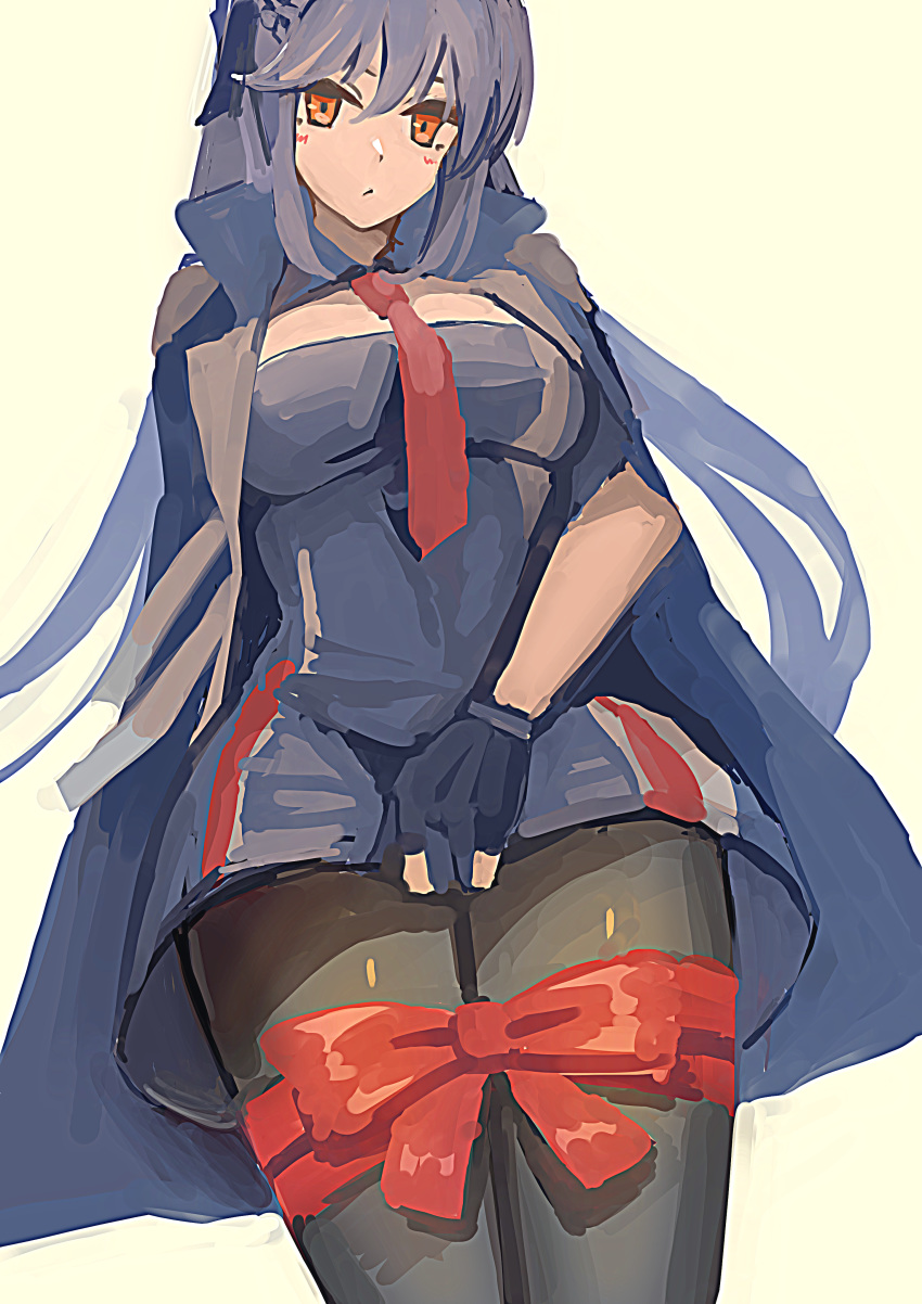 absurdres, azur_lane, blue_dress, braid, breasts, cleavage_cutout, cloak, dress