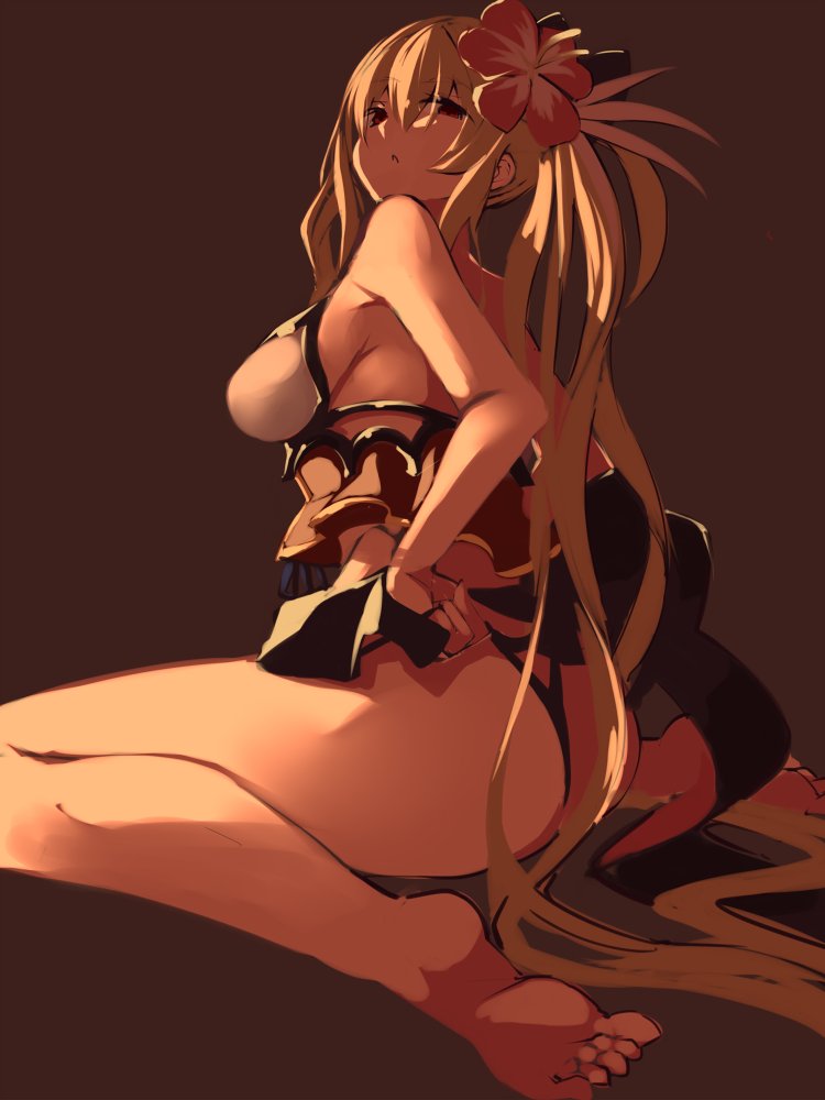 1girl, :<, ass, bangs, barefoot, bikini, bow, breasts