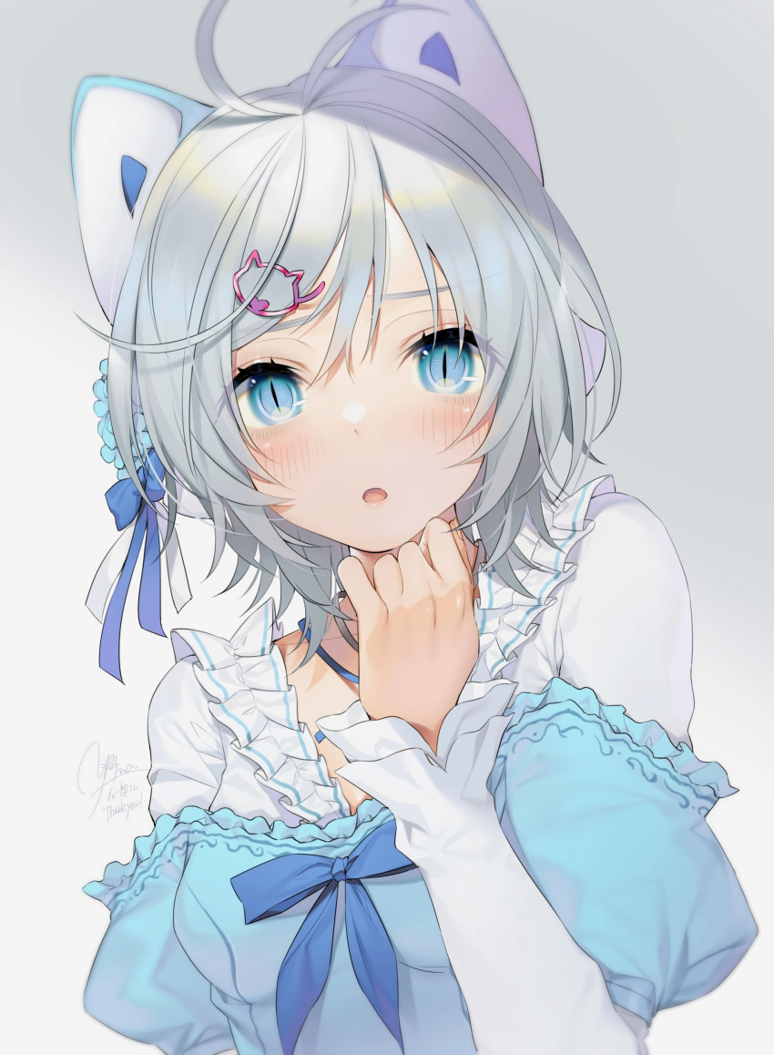 1girl, :o, absurdres, animal_ears, antenna_hair, bangs, blue_eyes, blush