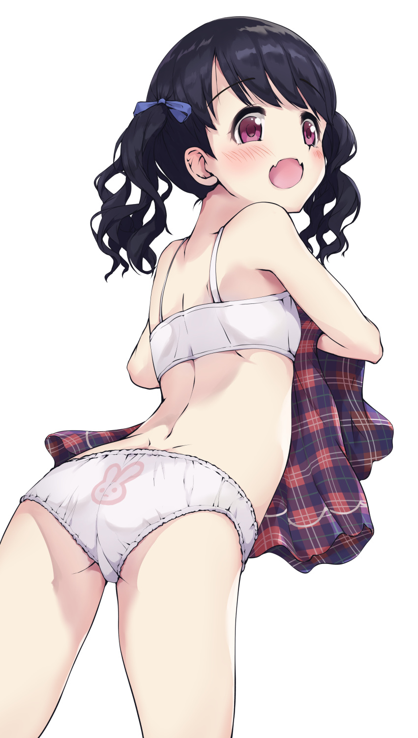 1girl, :o, absurdres, animal_print, ass, bangs, black_hair, blue_bow