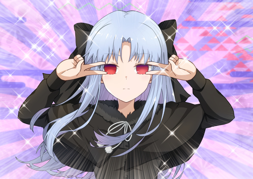 1girl, azami_masurao, bangs, black_bow, black_coat, blue_hair, bow, capelet