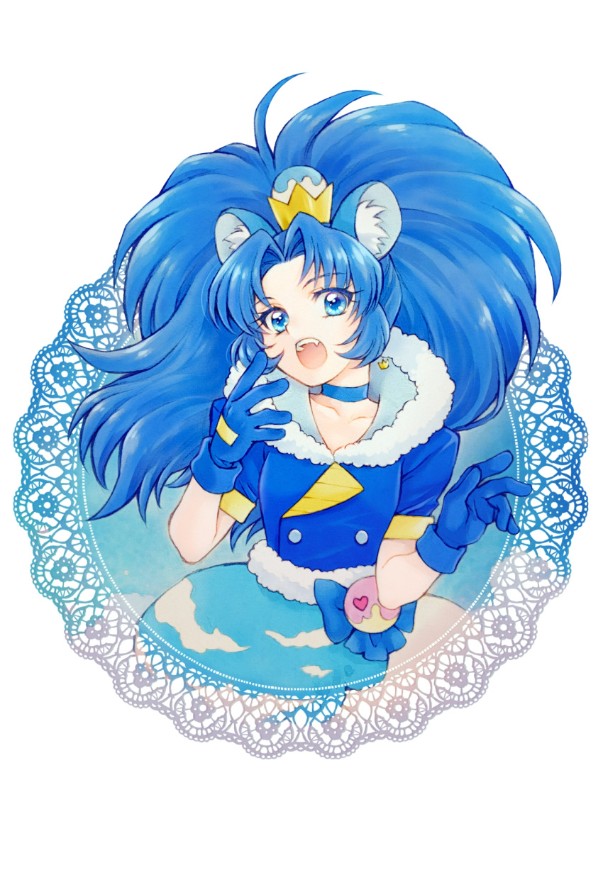 1girl, aizen_(syoshiyuki), animal_ear_fluff, blue_choker, blue_coat, blue_eyes, blue_gloves, blue_hair