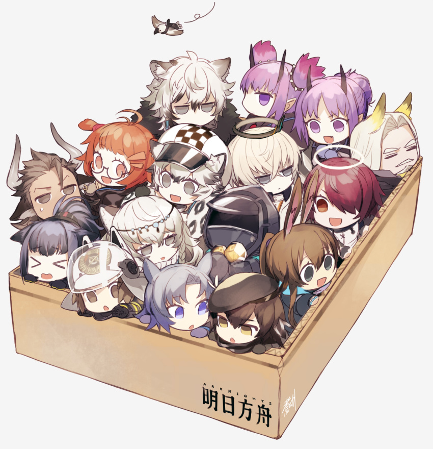 >_<, 1other, 4boys, 6+girls, ahoge, amiya_(arknights), animal_ear_fluff, animal_ears