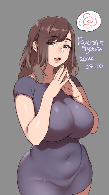 1girl, 2020, agawa_ryou, artist_name, belly, breasts, brown_eyes, brown_hair
